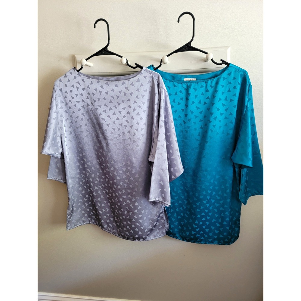 Nordstrom Town Square Vintage Sz 12 Women's Blouse Lot (2) Teal Silver 80s Retro